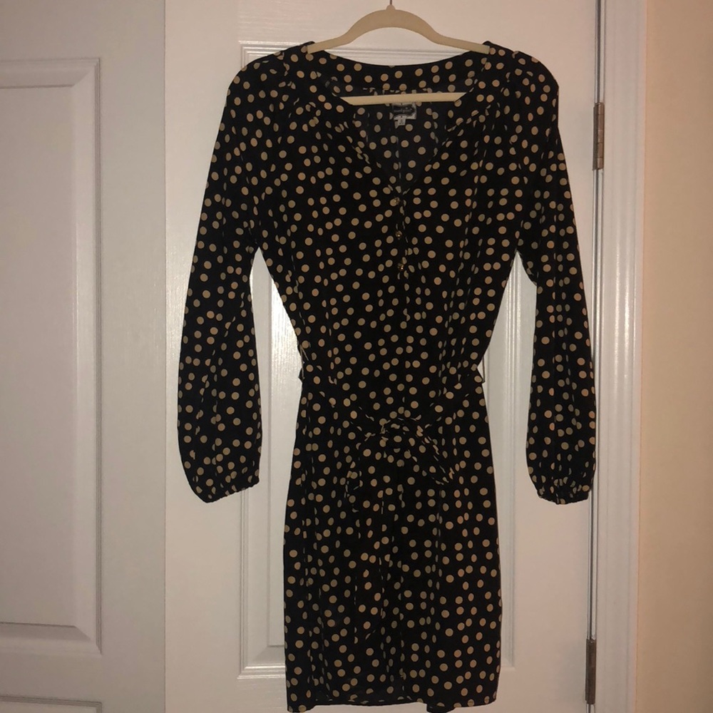 Mud pie Black and Tan polka dot dress small